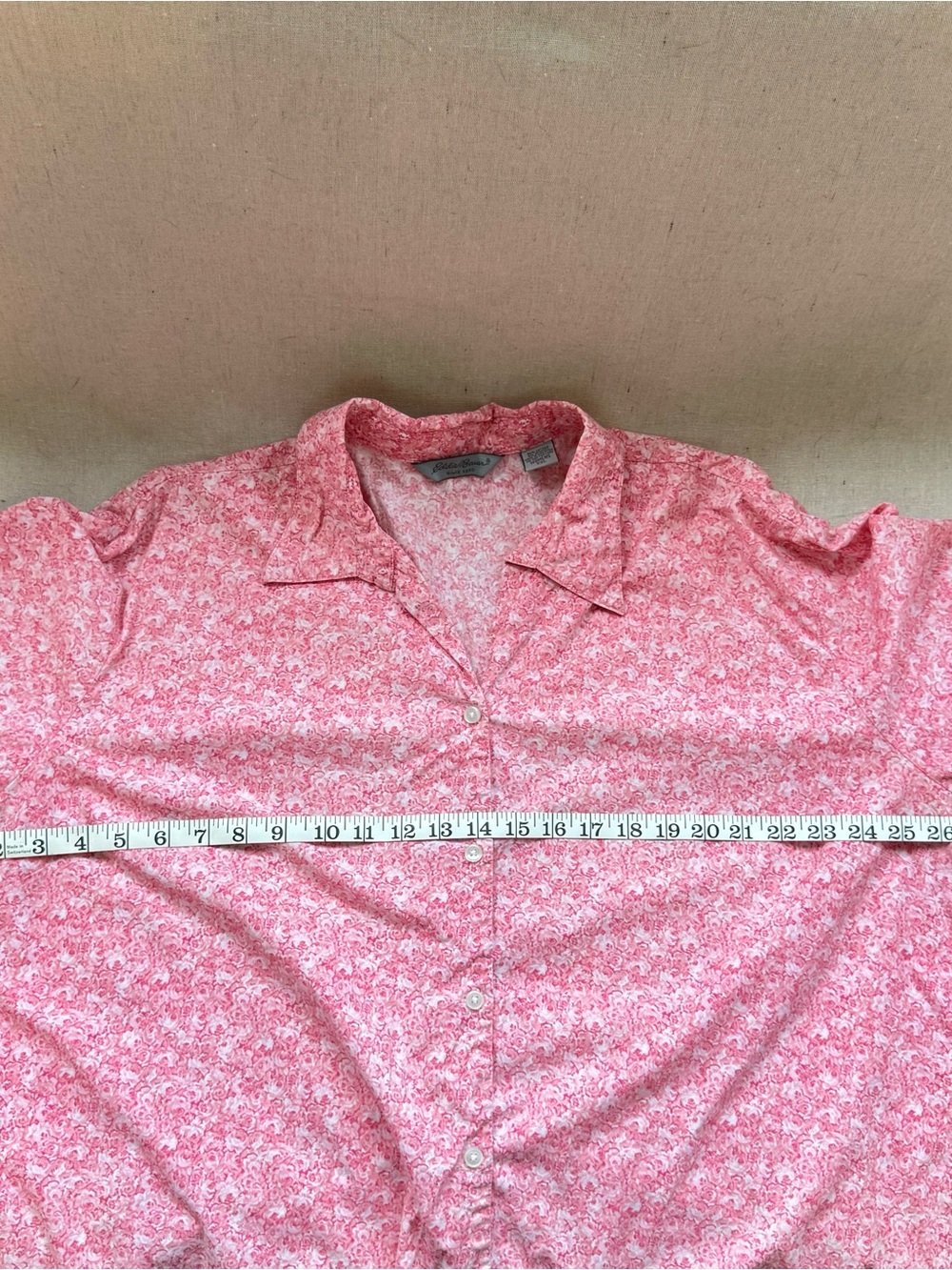 Eddie Bauer Pink White Floral Button Down Blouse Short Sleeve Top Plus Size XXL - Picture 9 of 13